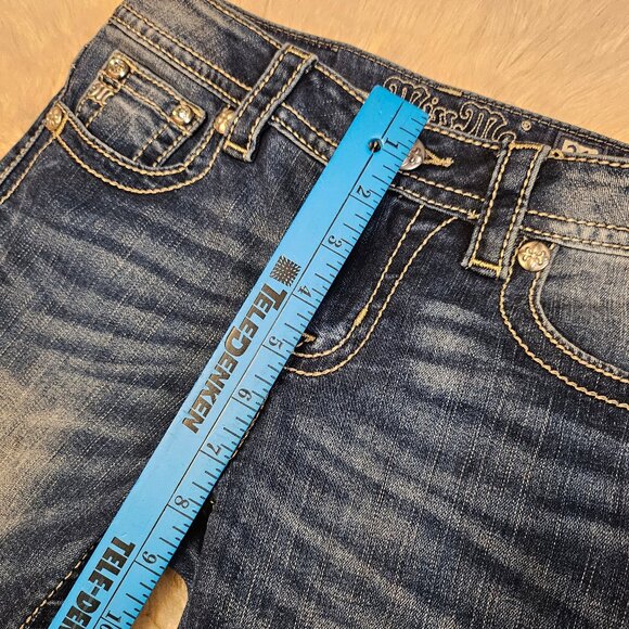 Miss Me Women's Blue Embroidery Distressed Mid Rise Ankle Skinny Jeans Size 26 - Picture 6 of 12